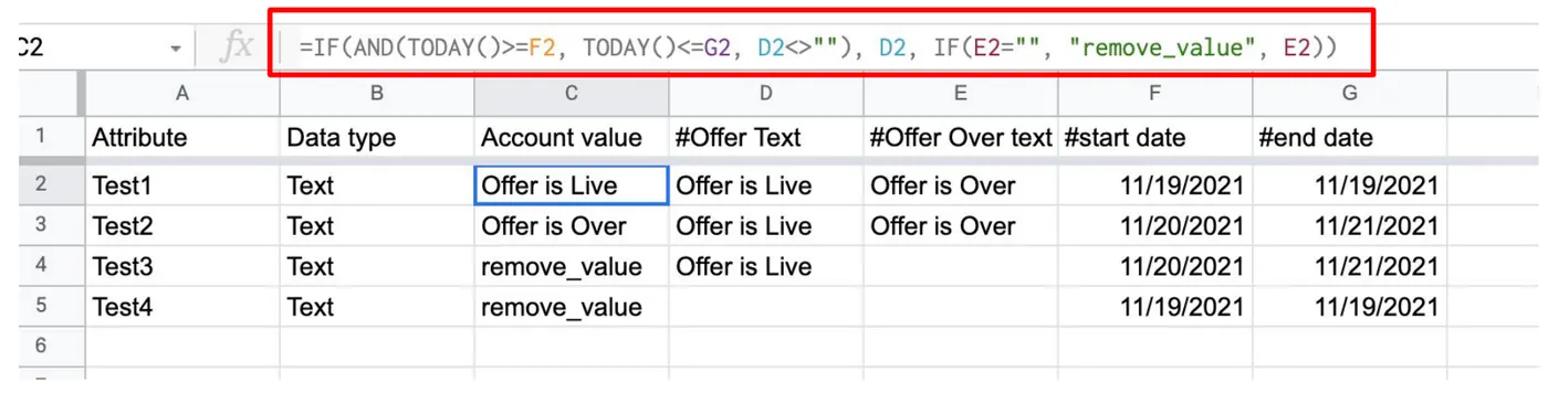 Bảng Google Sheet dùng hàm IF và remove_value để hẹn lịch nội dung tuỳ biến quảng cáo