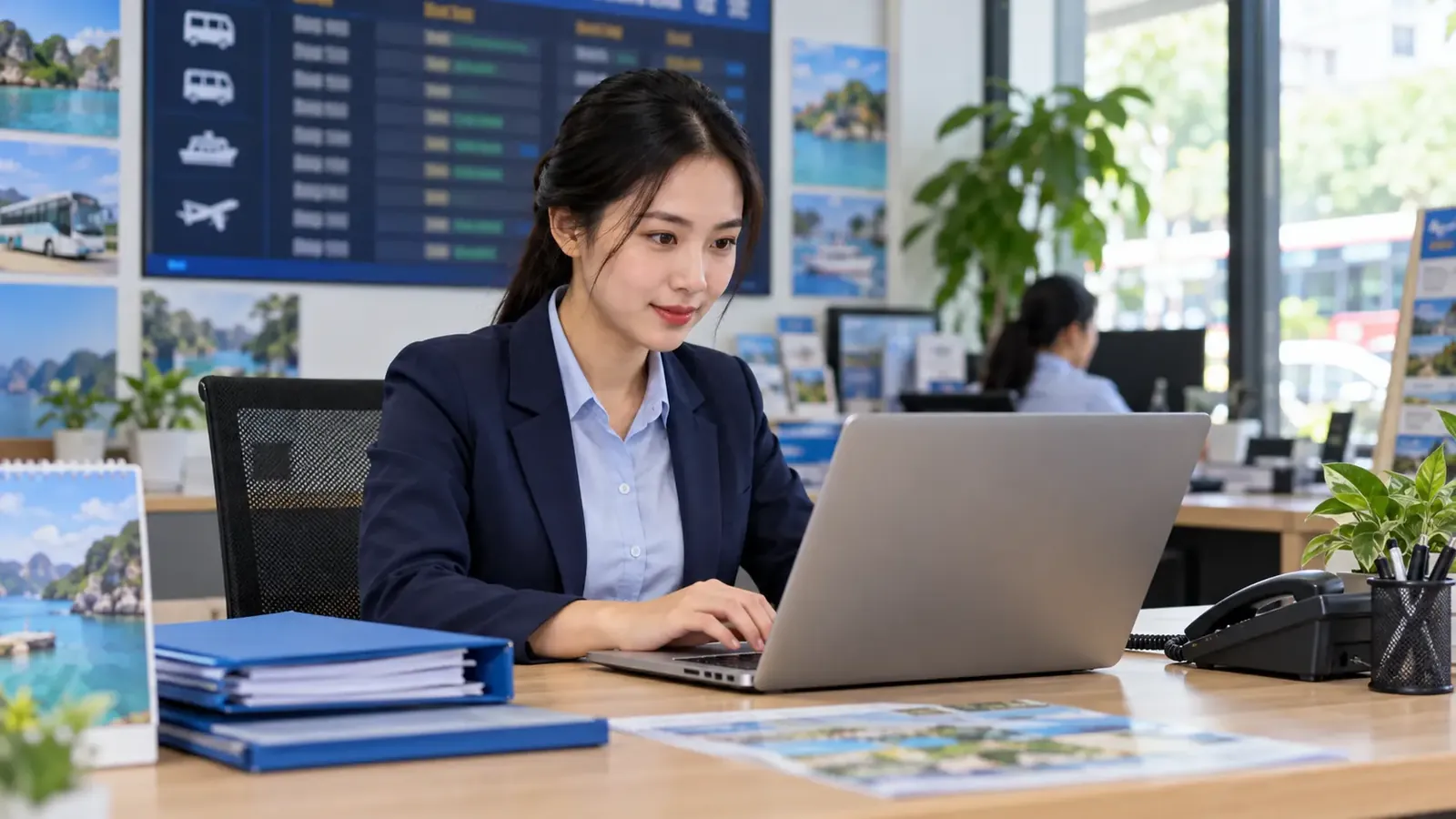 Nhân viên đại lý kiểm tra tình trạng chỗ vé Tết