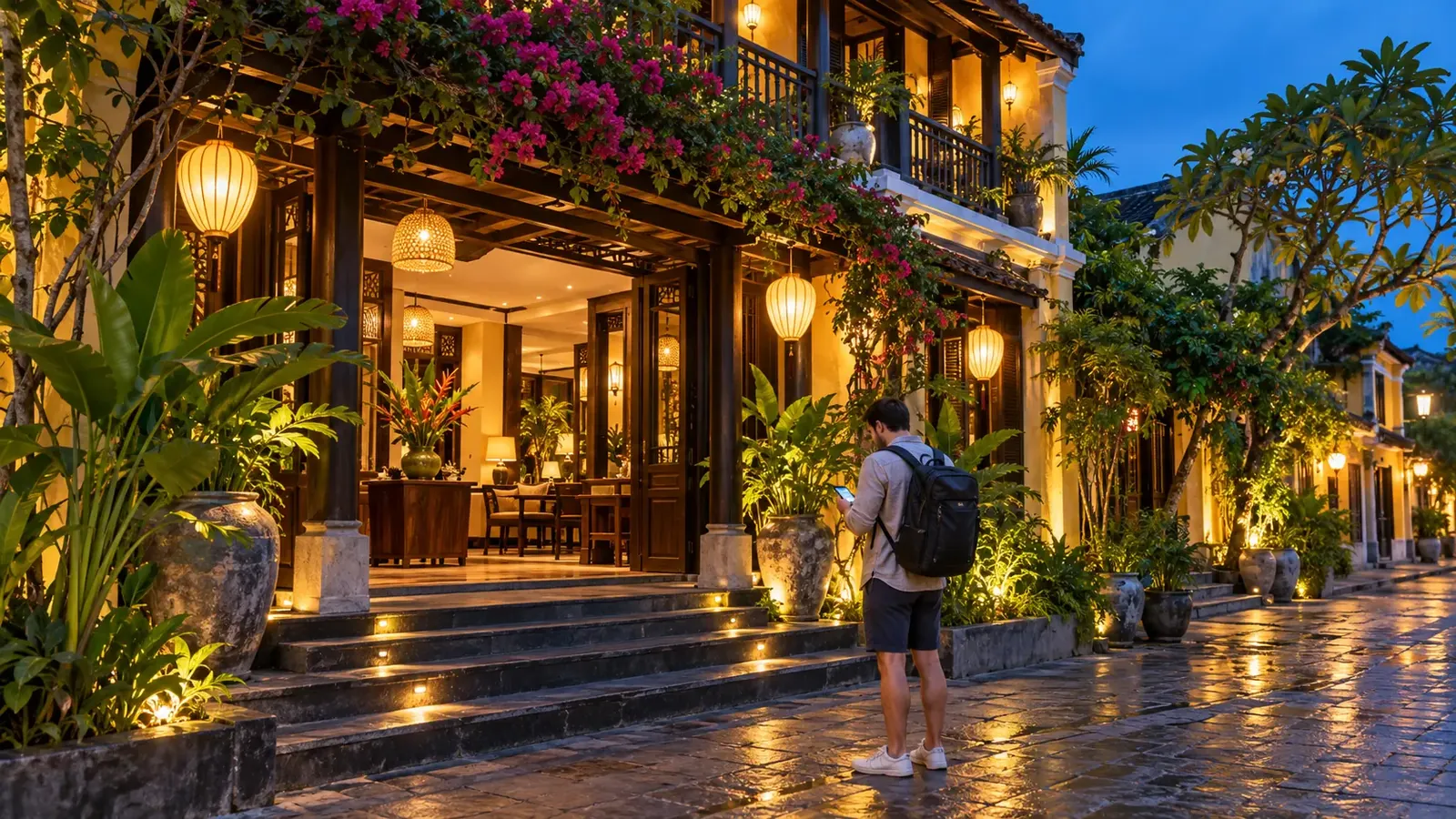 Du khách tìm đường đến khách sạn boutique trên điện thoại